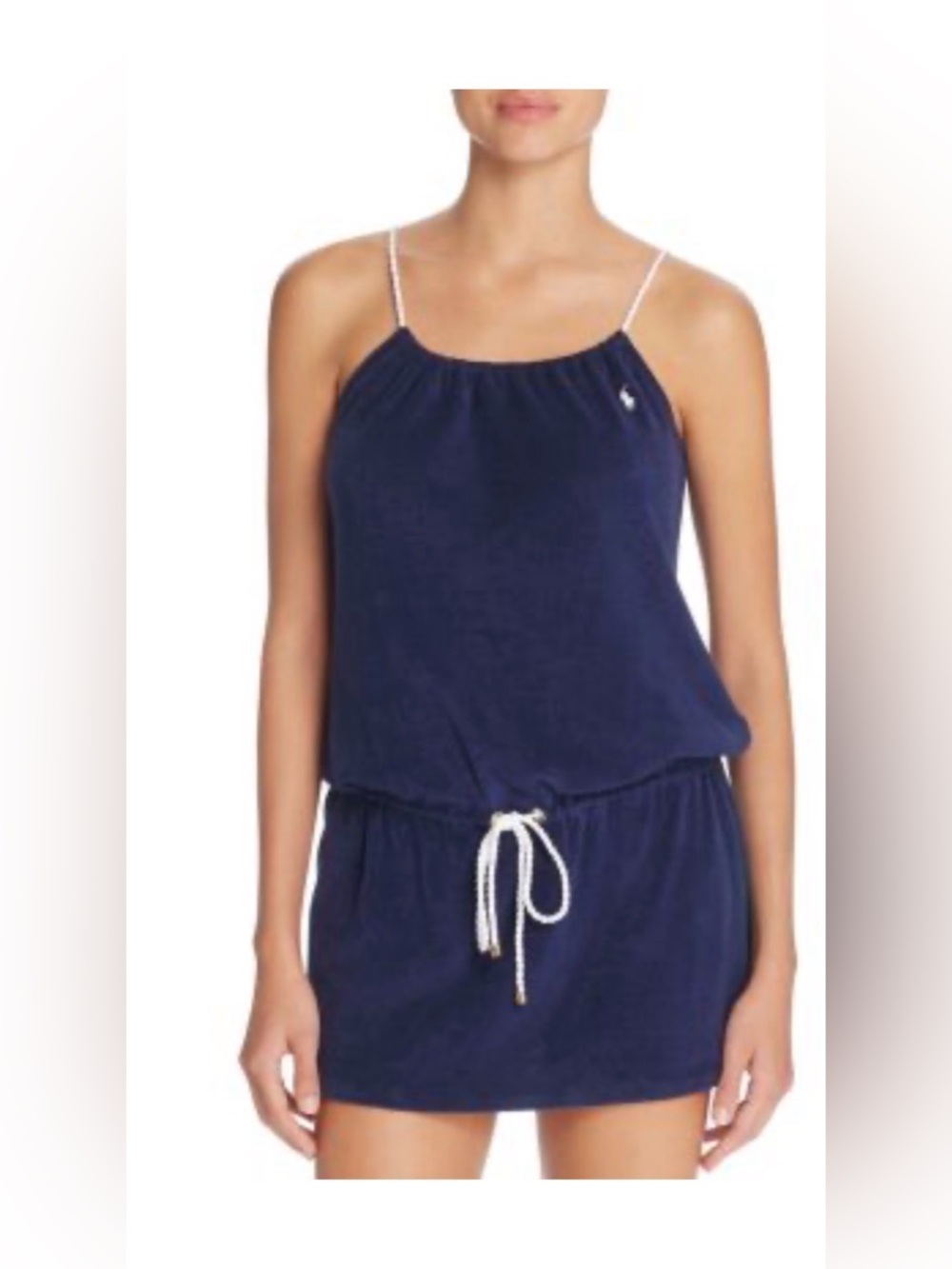 Polo Ralph Lauren Navy Blue Terry Cloth Drawstring Mini Dress XS